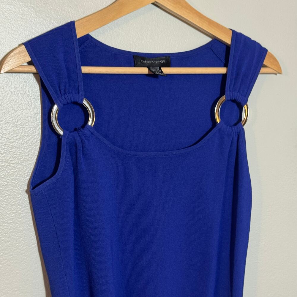 Vintage 90s Women's Size M Cable & Gauge Blue Tank Top with Silver Ring Detail